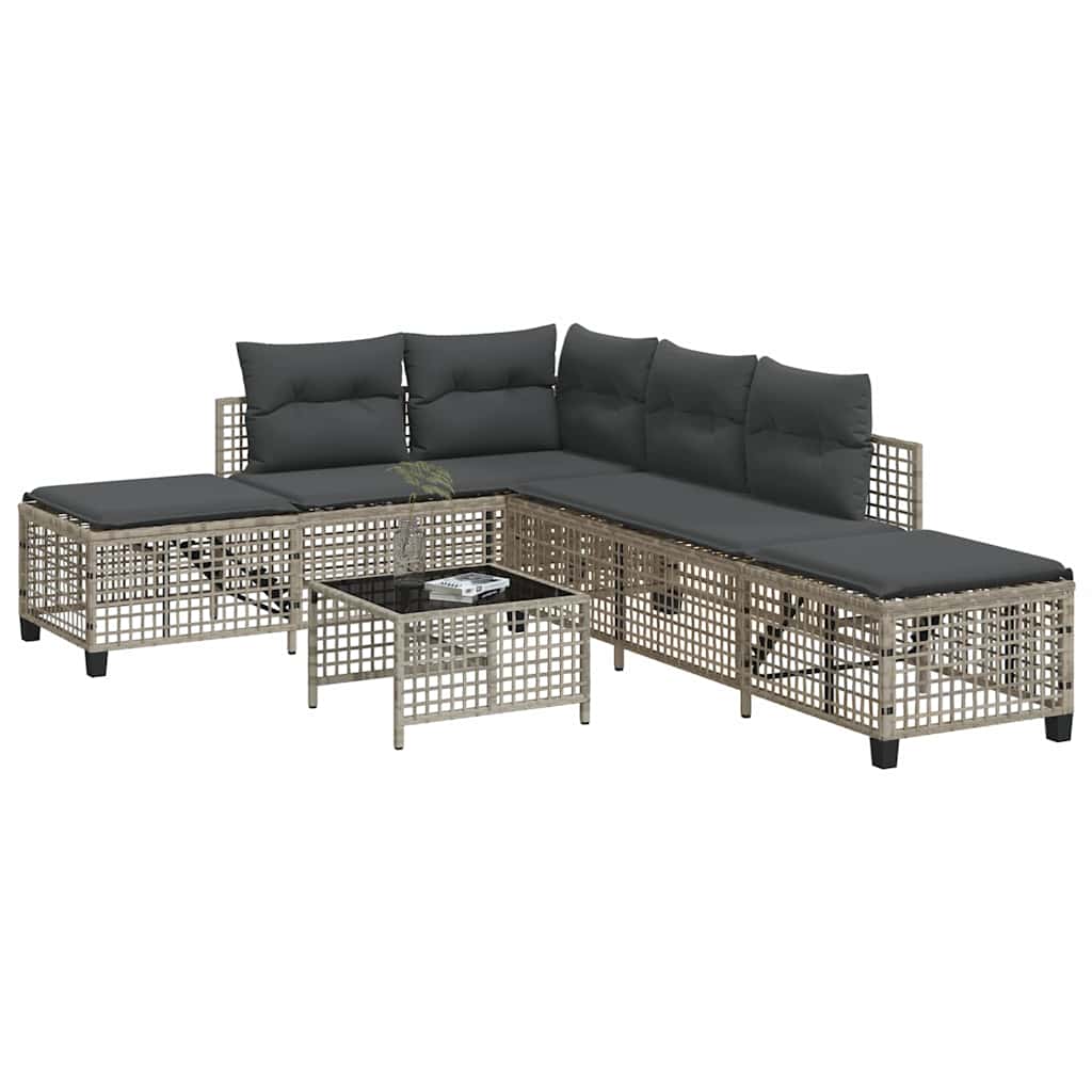 Divani da Giardino ad Angolo 3 pz Cuscini Grigio in Polyrattan | homemem39