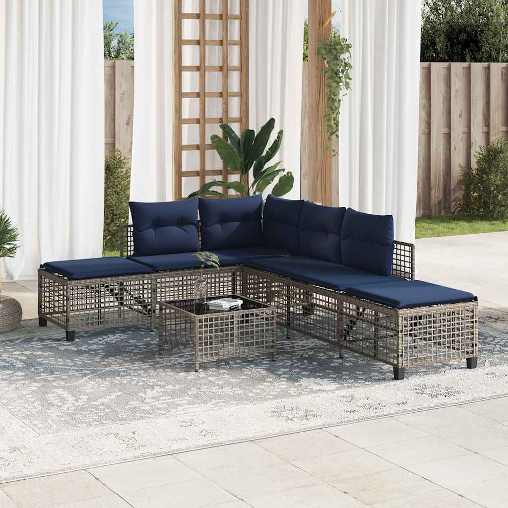 Set da giardino angolare a 3 pz con Cuscini in Polyrattan Grigio | homemem39