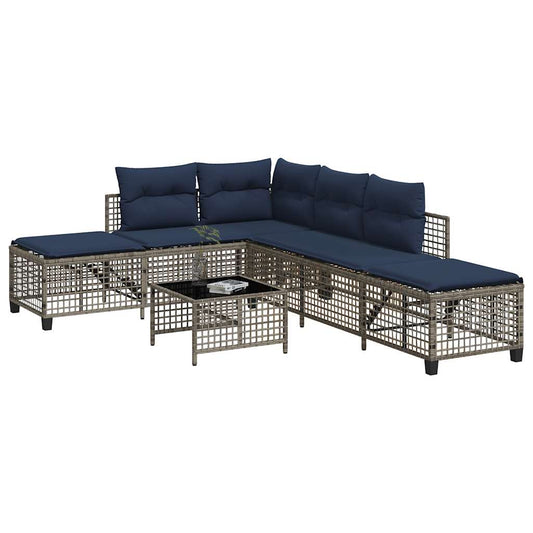 Set da giardino angolare a 3 pz con Cuscini Polyrattan Grigio