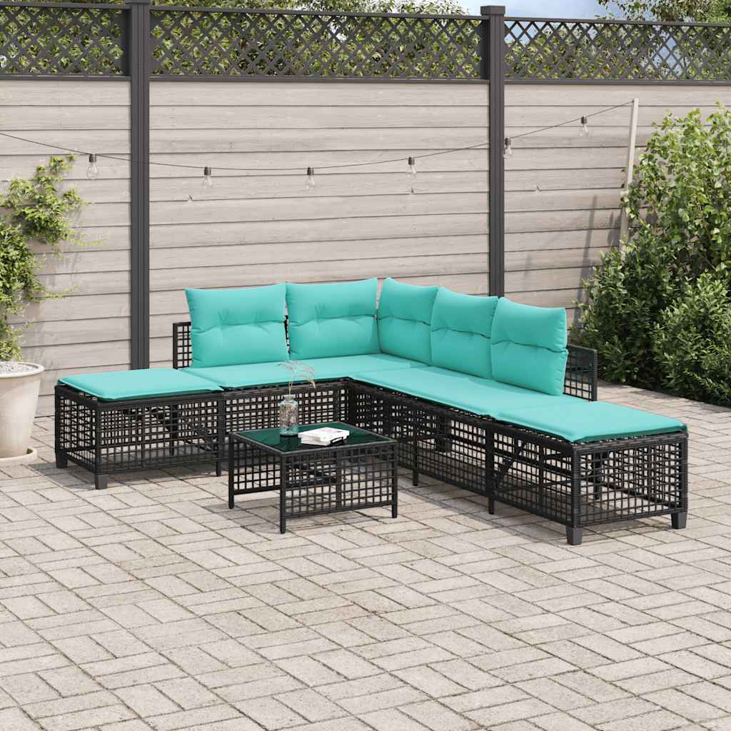Set divano angolare da giardino a 3 pz con Cuscini in Polyrattan Nero | homemem39