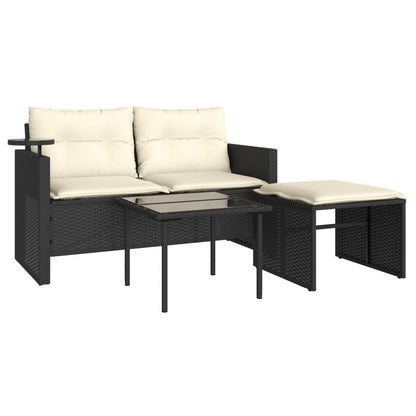 Set Divani da Giardino 3 pz con Cuscini in Polyrattan Nero | homemem39