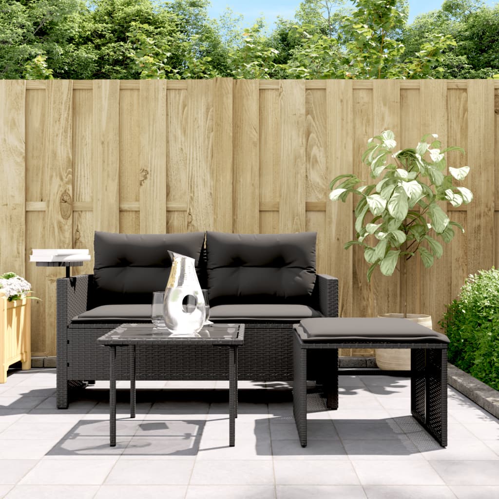 Set Divani da Giardino 3 pz con Cuscini in Polyrattan Nero | homemem39