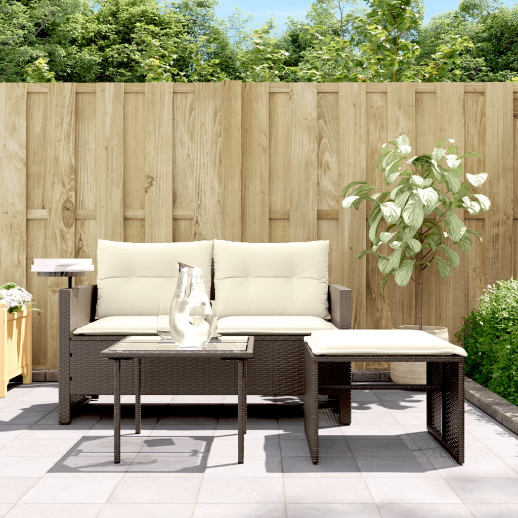 Set Divano da Giardino 3 pz con Cuscini Marrone in Polyrattan | homemem39