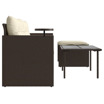 Set Divano da Giardino 3 pz con Cuscini Marrone in Polyrattan