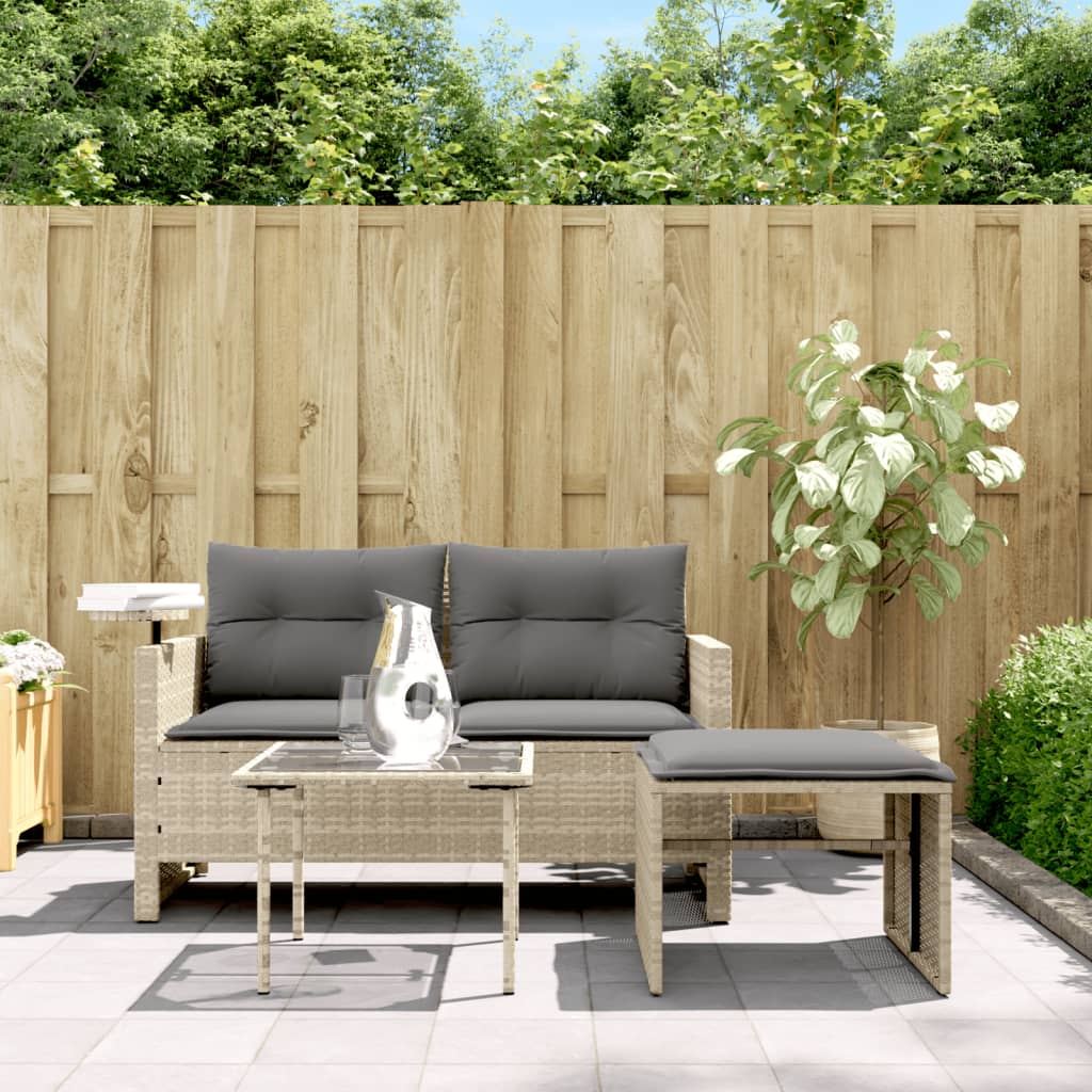 Set Divano da Giardino 3pz con Cuscini Grigio Chiaro Polyrattan | homemem39