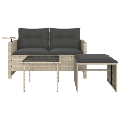 Set Divano da Giardino 3pz con Cuscini Grigio Chiaro Polyrattan | homemem39