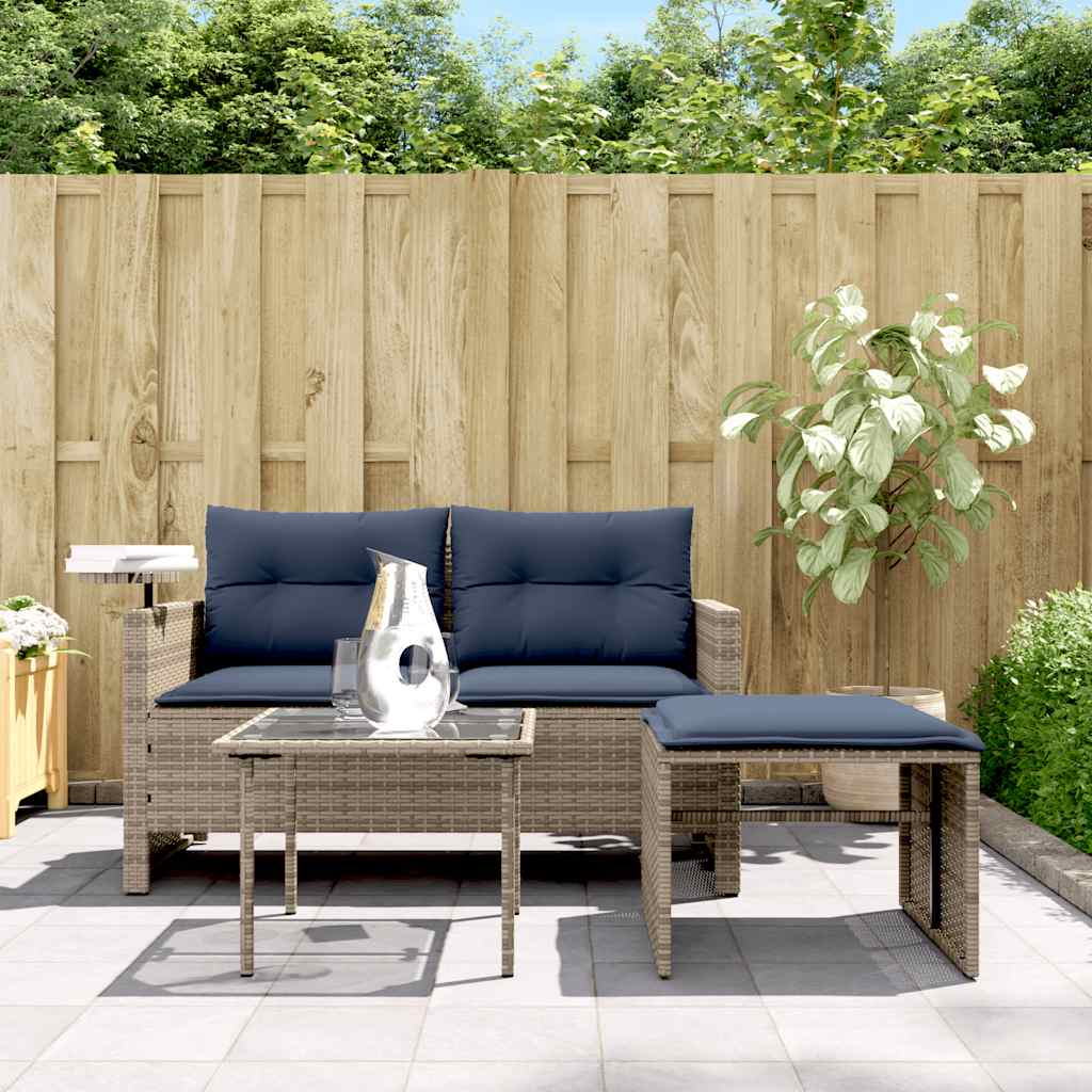 Set Divani da Giardino 3 pz con Cuscini Grigio in Polyrattan