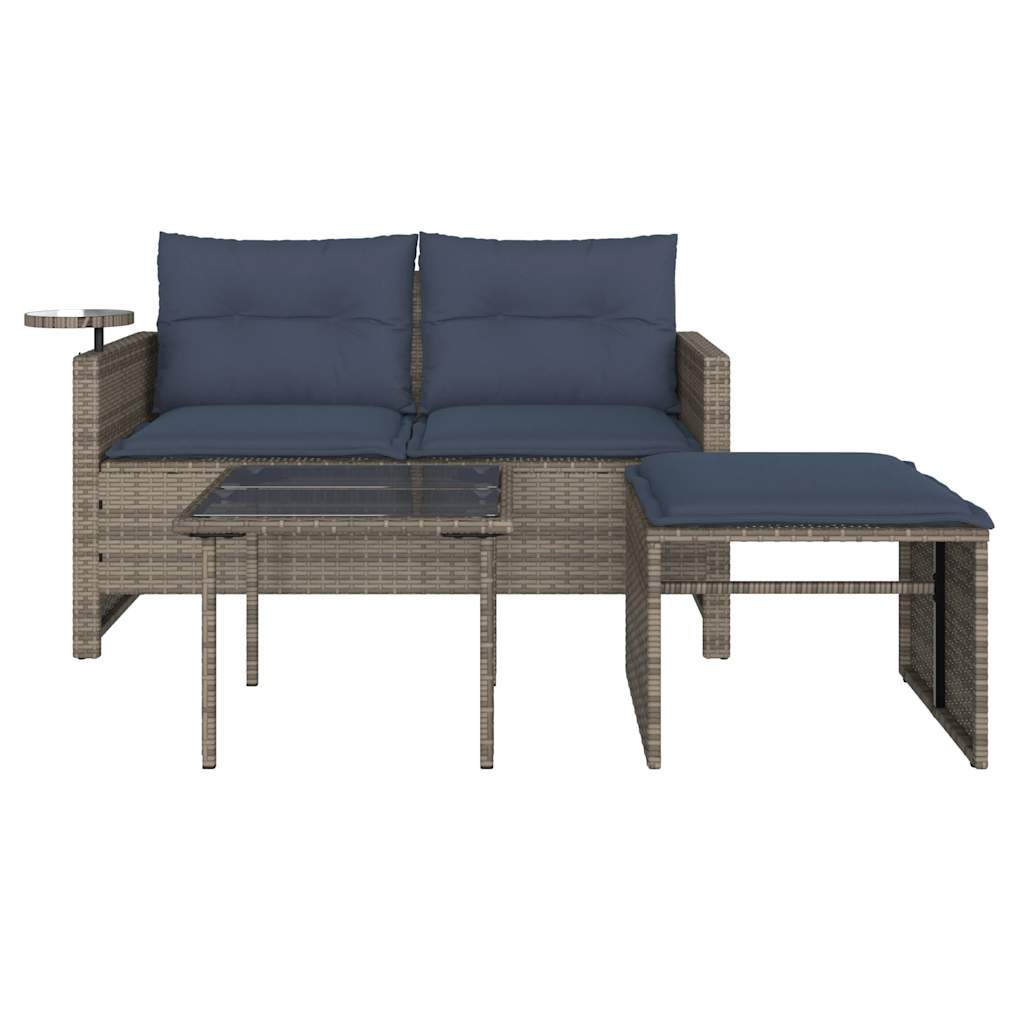 Set Divani da Giardino 3 pz con Cuscini Grigio in Polyrattan | homemem39