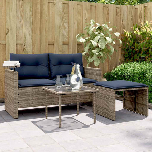 Set Divani da Giardino 3 pz con Cuscini Grigio in Polyrattan