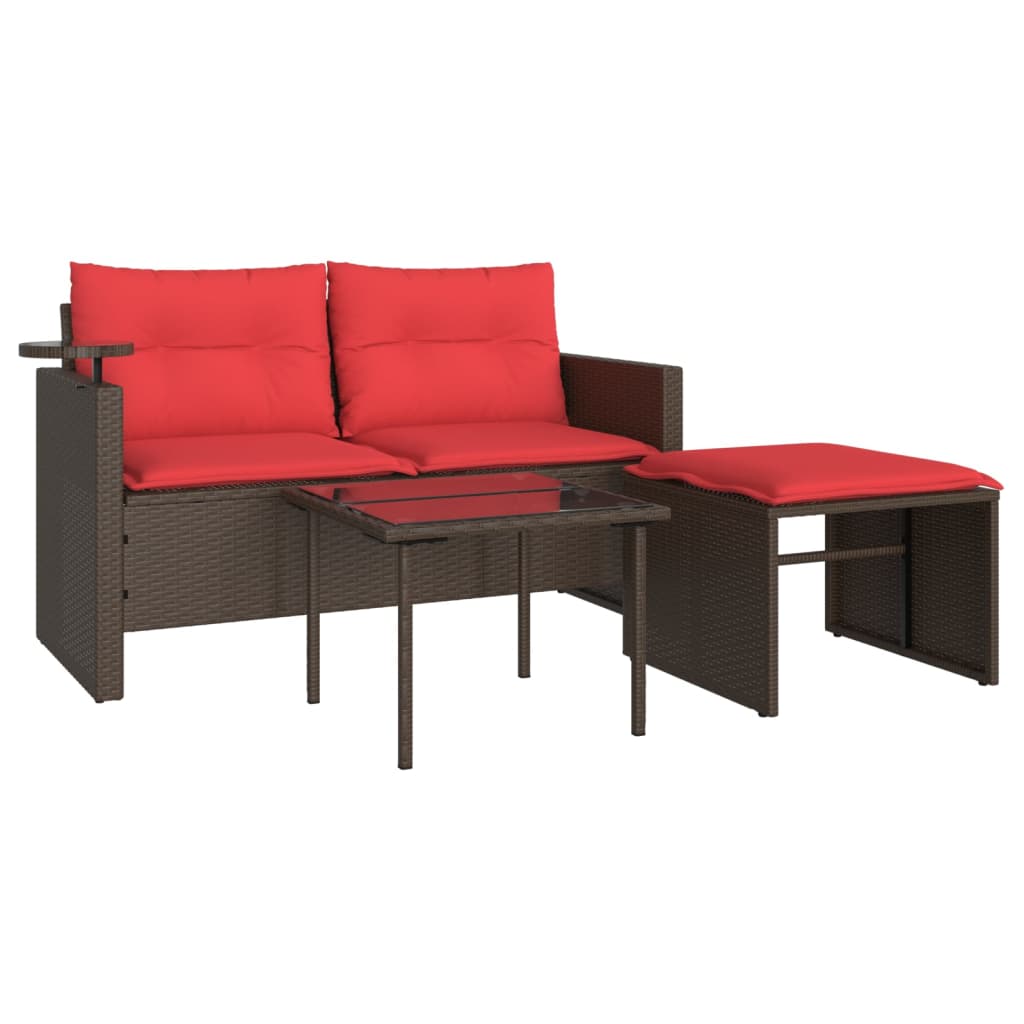 Set Divani da Giardino 3 pz con Cuscini Marrone in Polyrattan