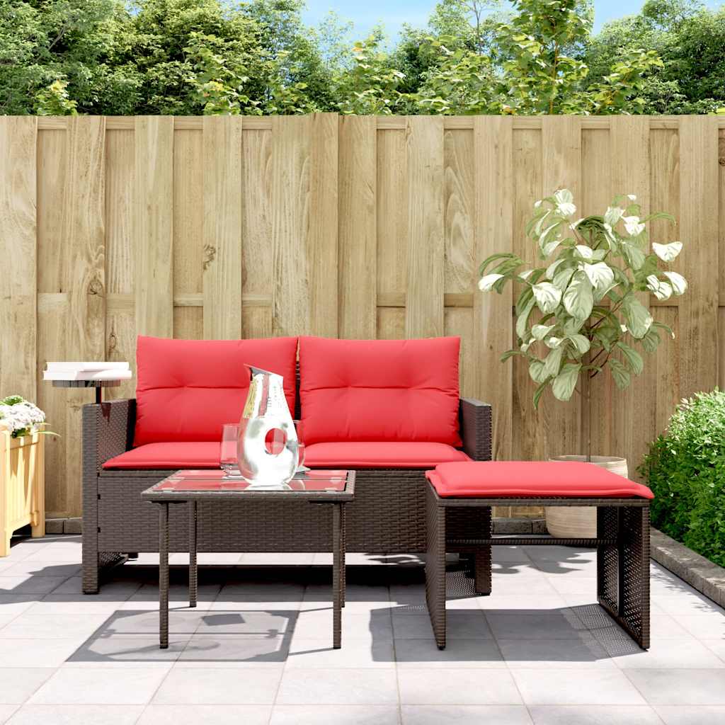 Set Divani da Giardino 3 pz con Cuscini Marrone in Polyrattan | homemem39