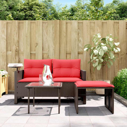 Set Divani da Giardino 3 pz con Cuscini Marrone in Polyrattan