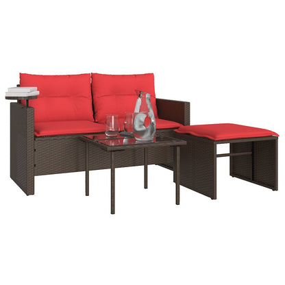 Set Divani da Giardino 3 pz con Cuscini Marrone in Polyrattan