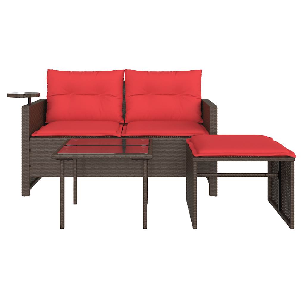 Set Divani da Giardino 3 pz con Cuscini Marrone in Polyrattan | homemem39