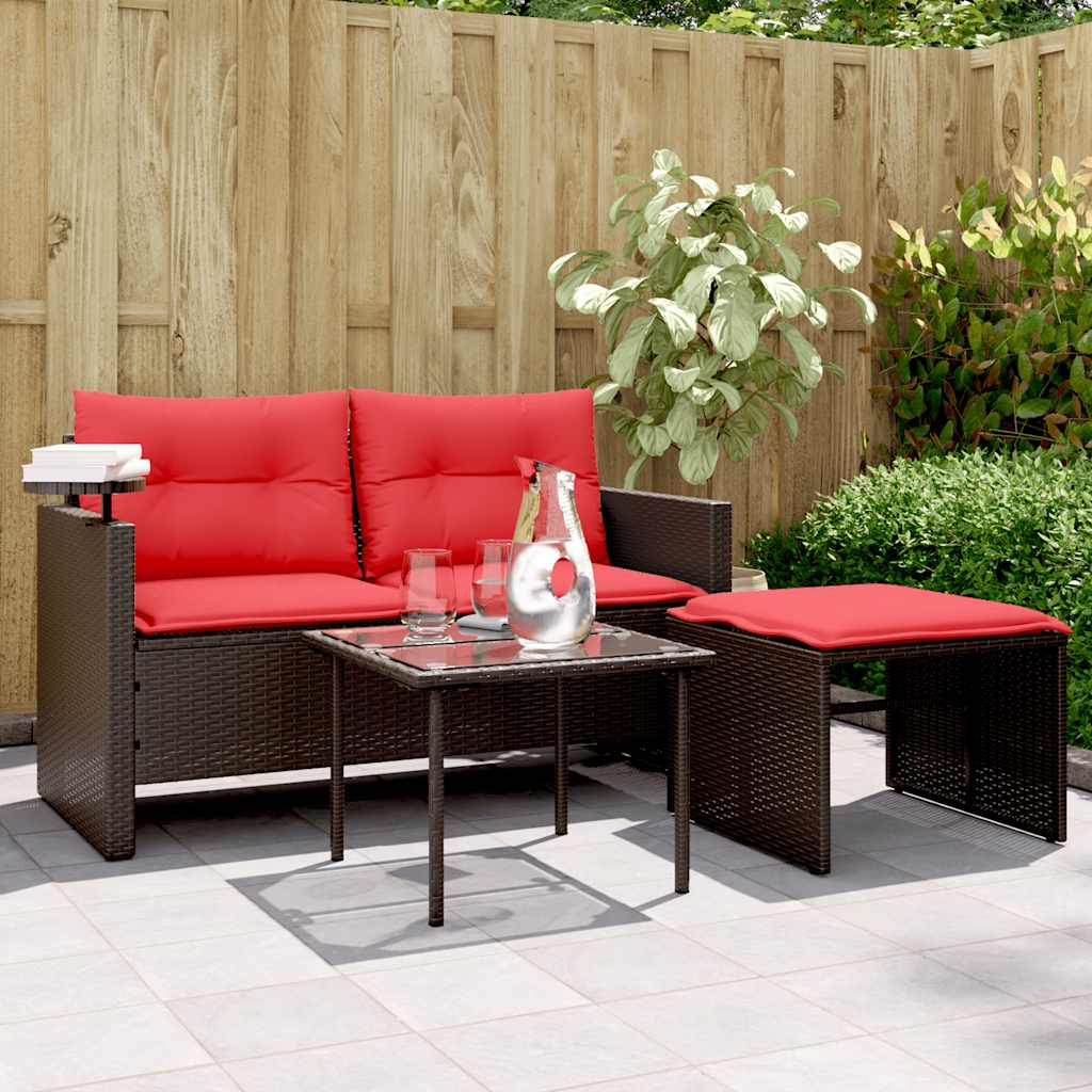 Set Divani da Giardino 3 pz con Cuscini Marrone in Polyrattan | homemem39