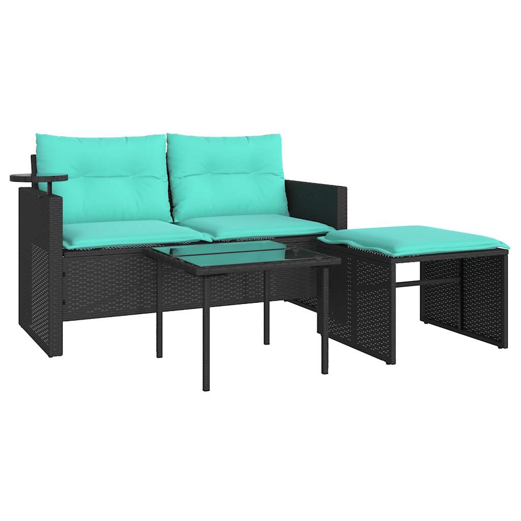 Set Divani da Giardino 3 pz con Cuscini Nero in Polyrattan | homemem39