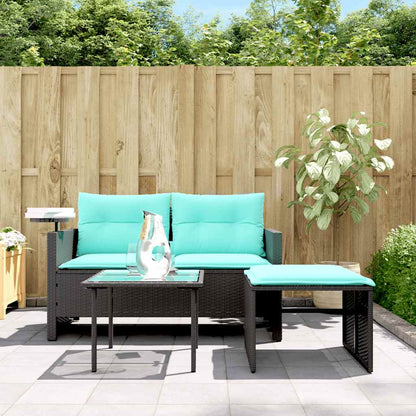 Set Divani da Giardino 3 pz con Cuscini Nero in Polyrattan | homemem39