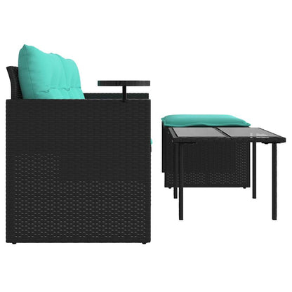Set Divani da Giardino 3 pz con Cuscini Nero in Polyrattan