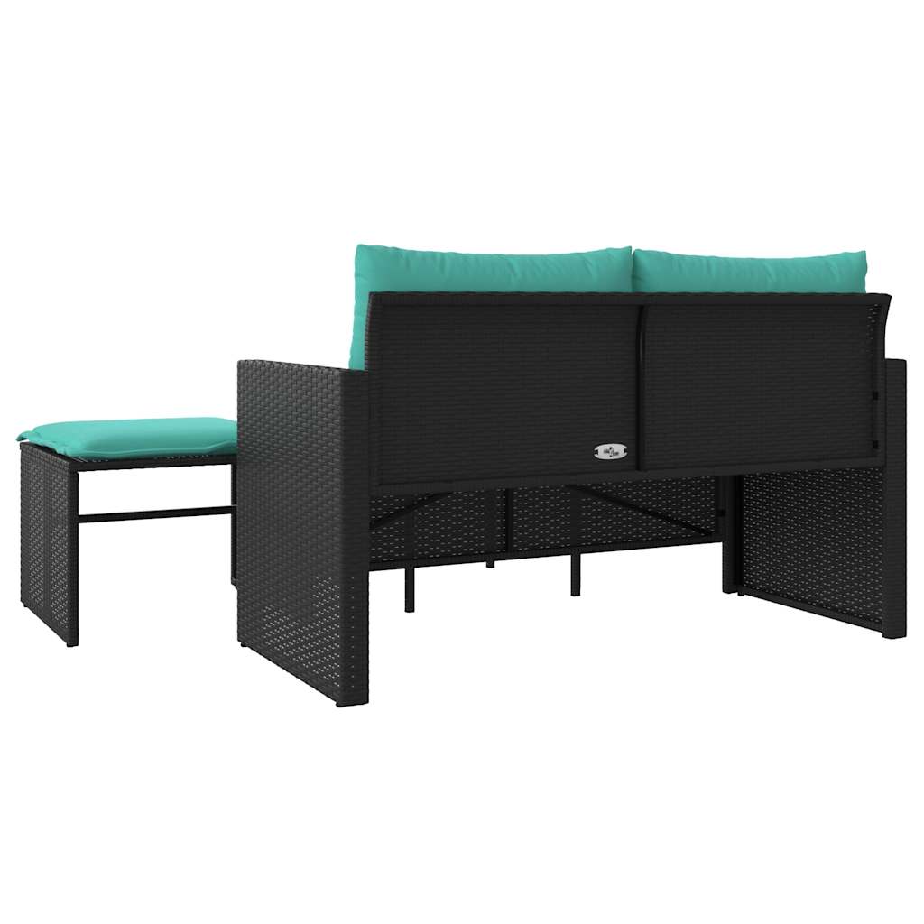 Set Divani da Giardino 3 pz con Cuscini Nero in Polyrattan | homemem39