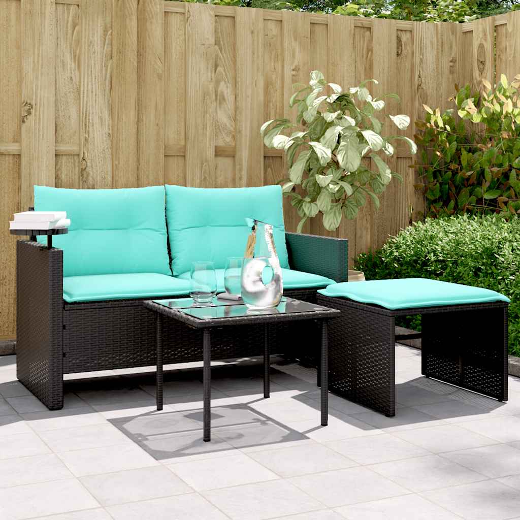 Set Divani da Giardino 3 pz con Cuscini Nero in Polyrattan | homemem39