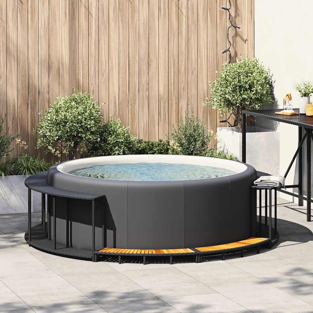 Bordo per Vasca da Spa con Portaoggetti&Gradino Polyrattan Nero | homemem39