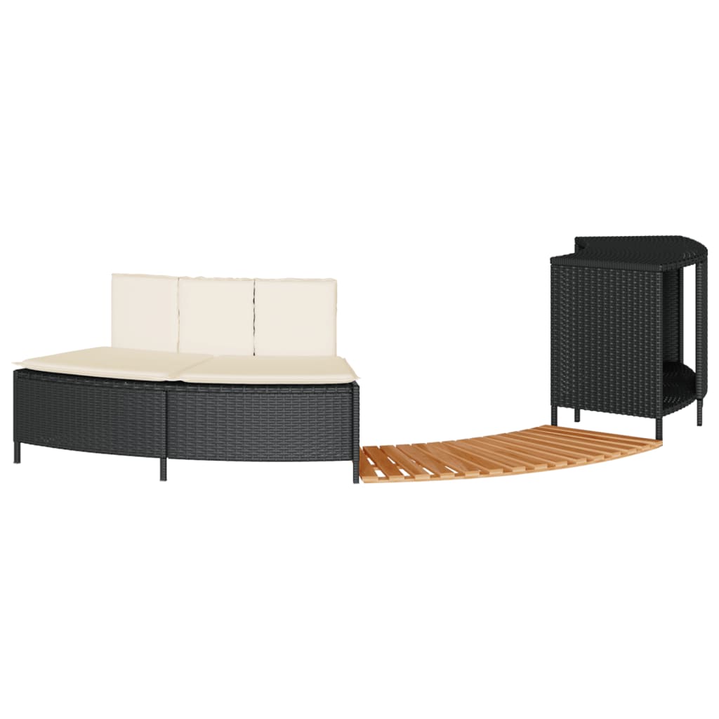 Bordo per Spa Nero in Polyrattan e Legno Massello di Acacia