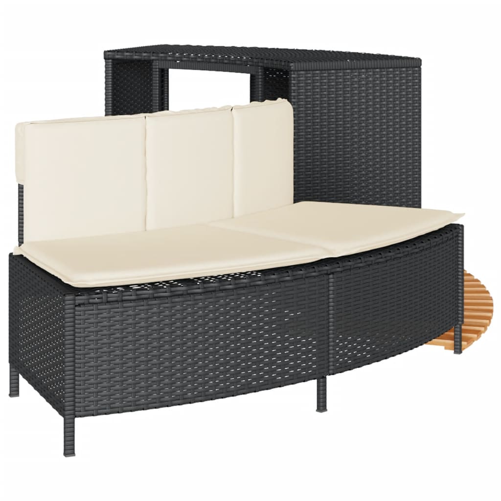 Bordo per Spa Nero in Polyrattan e Legno Massello di Acacia