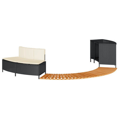 Bordo per Spa Nero in Polyrattan e Legno Massello di Acacia - homemem39