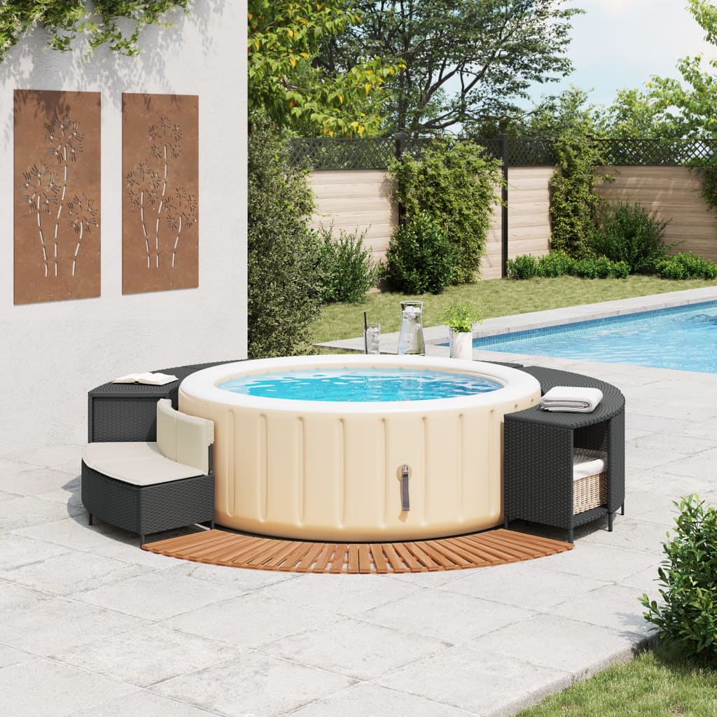 Bordo per Spa Nero in Polyrattan e Legno Massello di Acacia