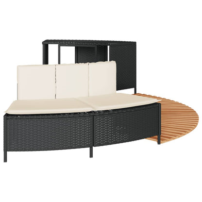 Bordo per Spa Nero in Polyrattan e Legno Massello di Acacia