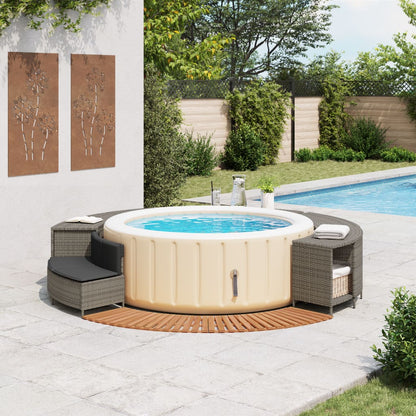 Bordo per Spa Grigio in Polyrattan e Legno Massello di Acacia