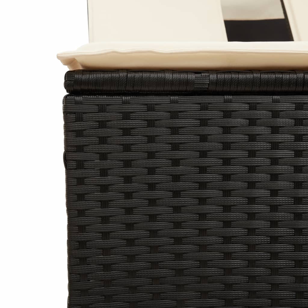 Lettino Prendisole Doppio Baldacchino e Cuscini Nero Polyrattan - homemem39