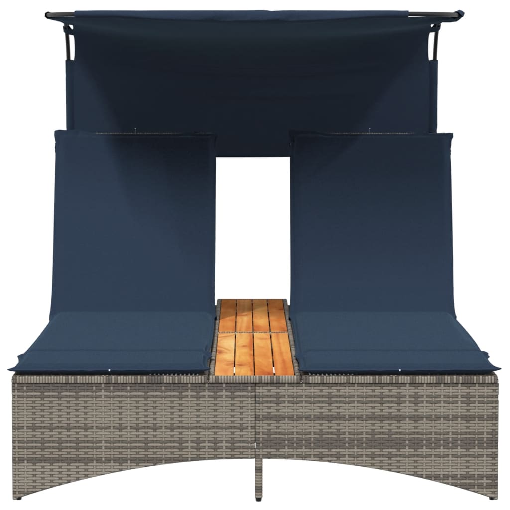 Lettino prendisole doppio con baldacchino e cuscini grigio in polyrattan