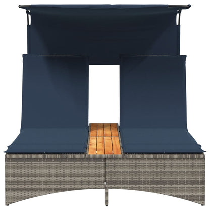 Lettino prendisole doppio con baldacchino e cuscini grigio in polyrattan