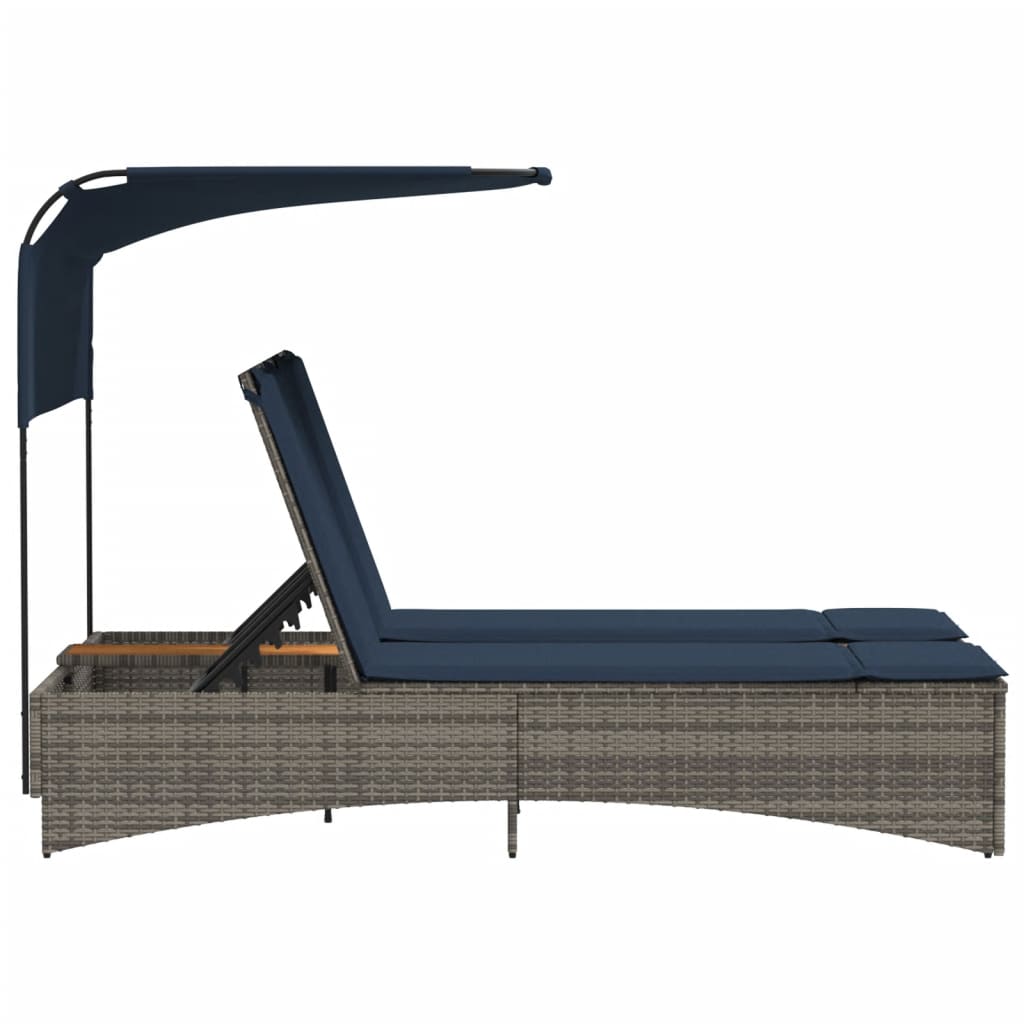 Lettino prendisole doppio con baldacchino e cuscini grigio in polyrattan