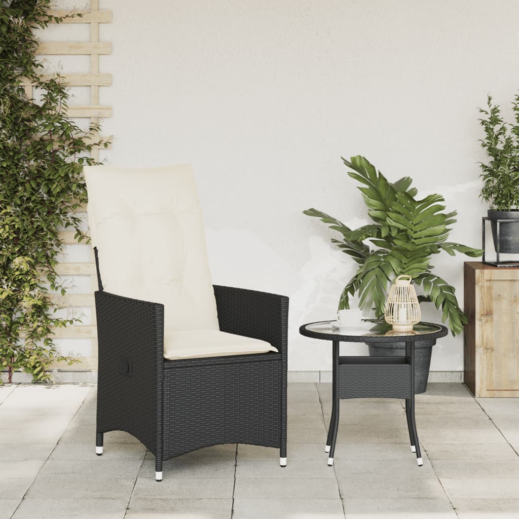 Sedia Reclinabile da Giardino con Cuscini Nera in Polyrattan - homemem39