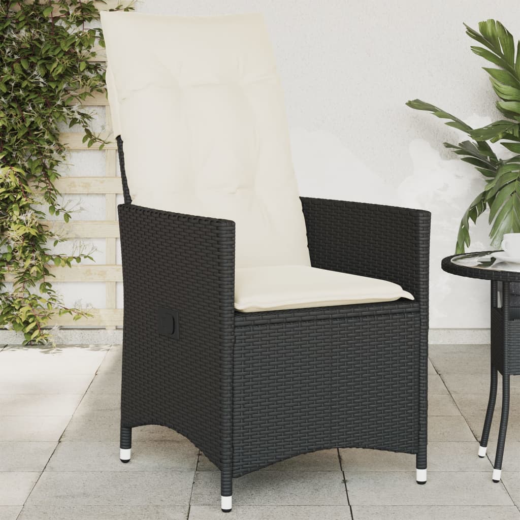Sedia Reclinabile da Giardino con Cuscini Nera in Polyrattan - homemem39