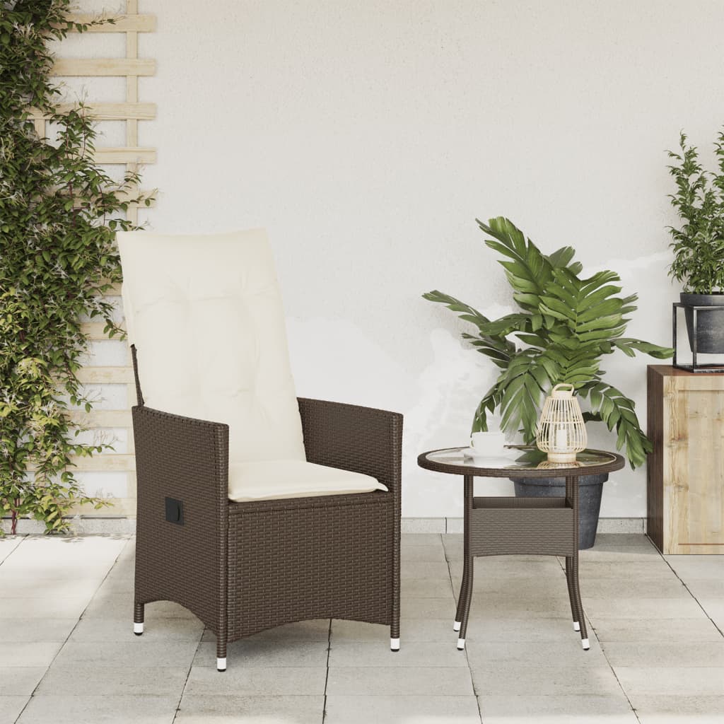 Sedia Reclinabile da Giardino con Cuscini Marrone in Polyrattan