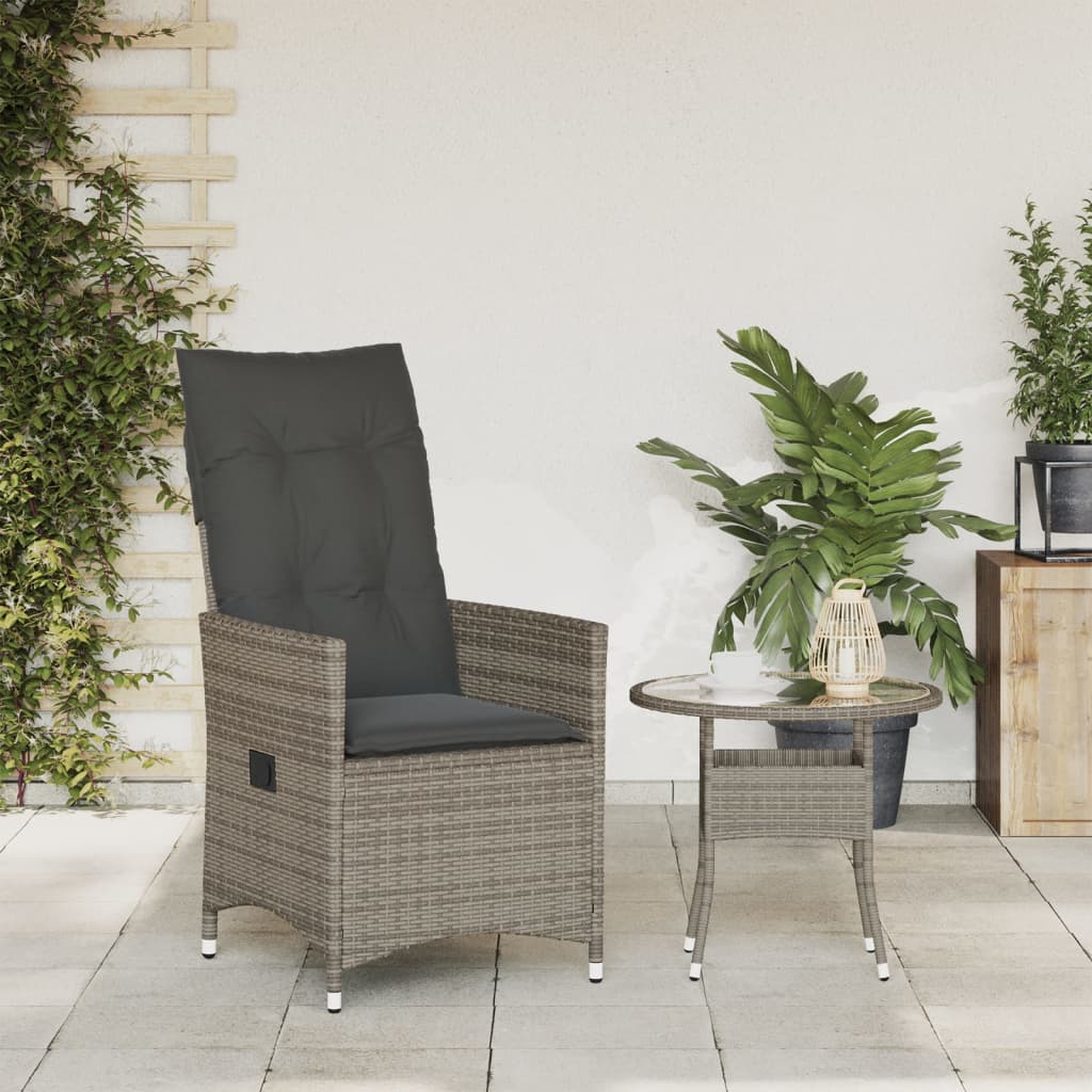 Sedia Reclinabile da Giardino con Cuscini Grigia in Polyrattan | homemem39