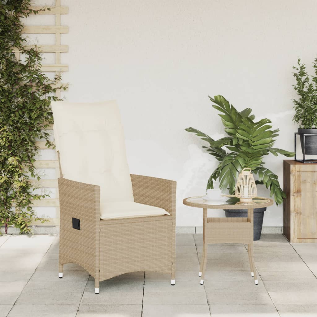 Sedia Reclinabile da Giardino con Cuscini Beige in Polyrattan - homemem39