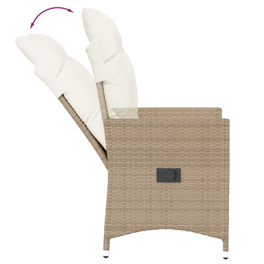 Sedia Reclinabile da Giardino con Cuscini Beige in Polyrattan - homemem39