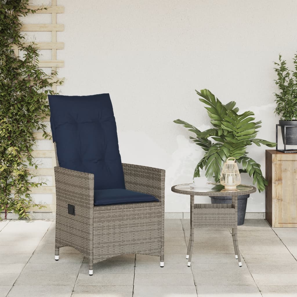 Sedia da giardino reclinabile con cuscini grigia in polyrattan - homemem39