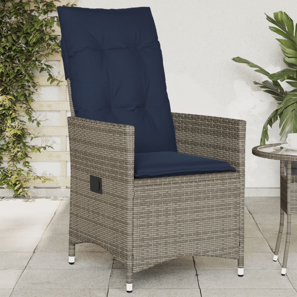 Sedia da giardino reclinabile con cuscini grigia in polyrattan - homemem39