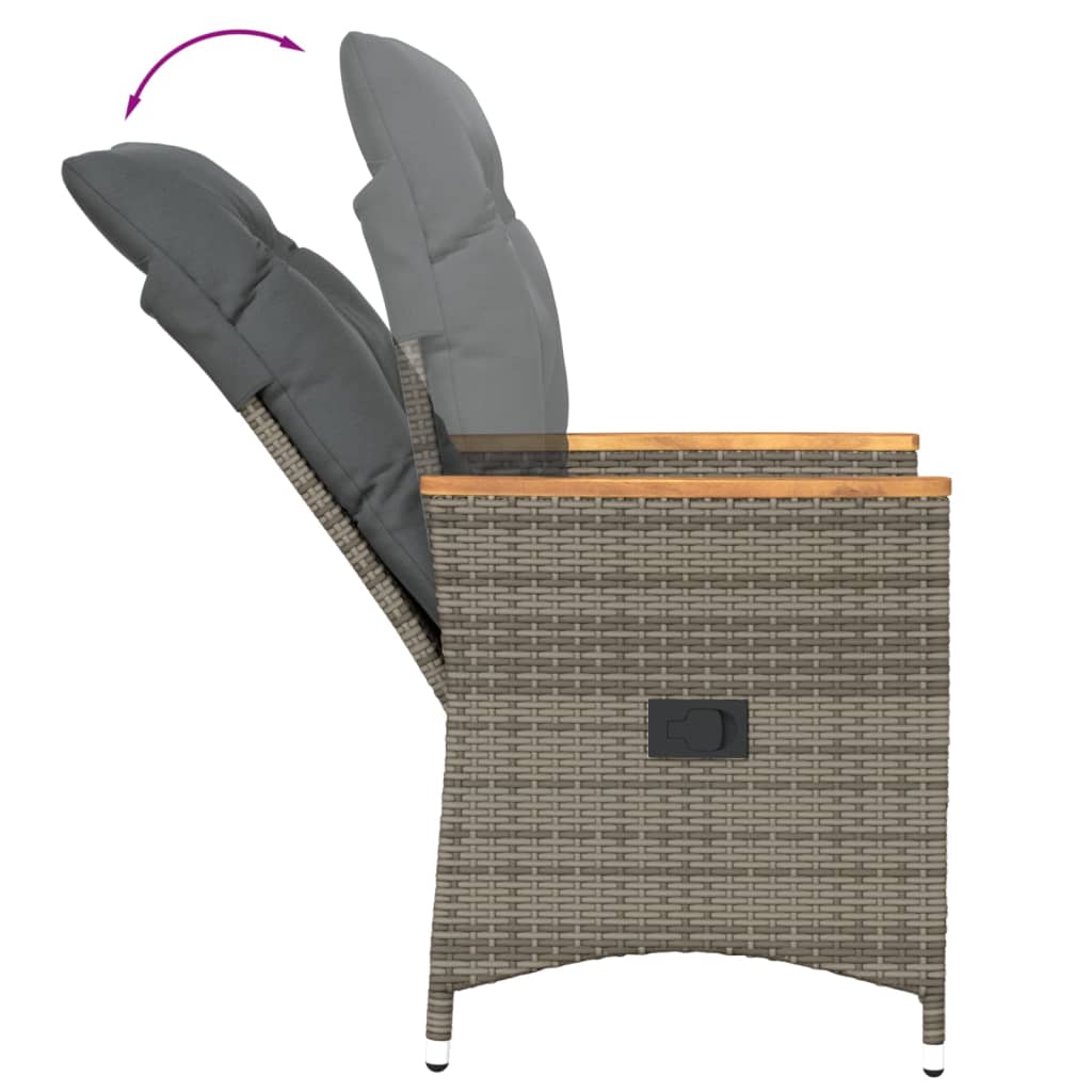 Sedia Reclinabile da Giardino con Cuscini Grigia in Polyrattan - homemem39
