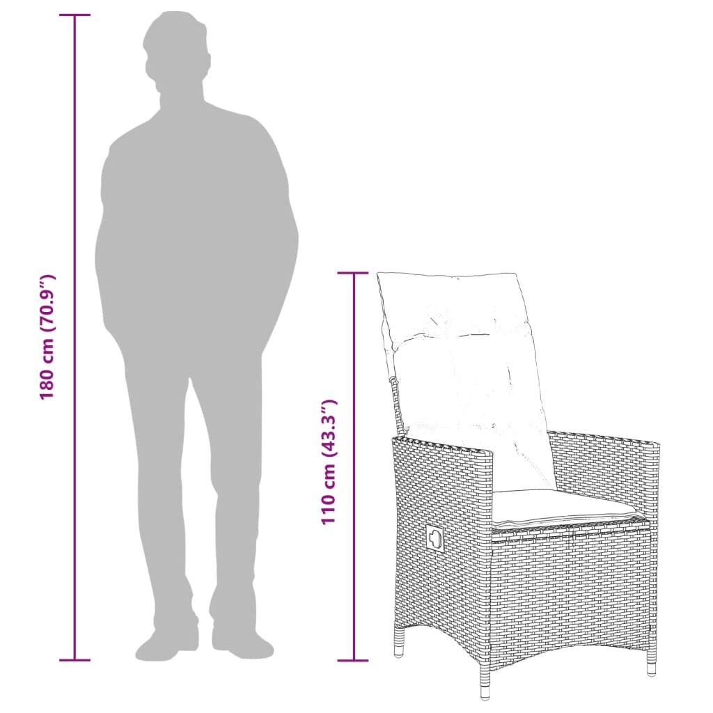 Sedie da Giardino Reclinabili 2 pz e Cuscini Grigio Polyrattan - homemem39