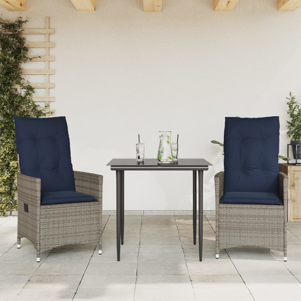 Sedie da giardino reclinabili 2 pz con cuscini grigie in polyrattan - homemem39