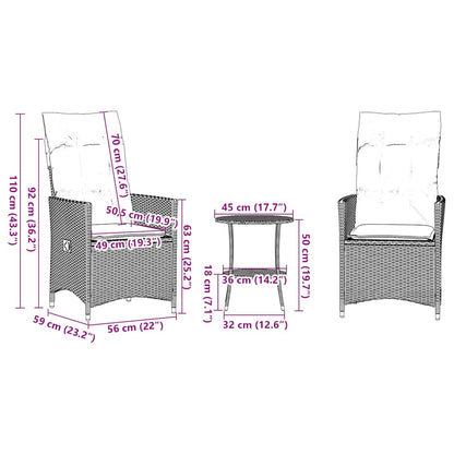 Set da Bistrot 3 pz con Cuscini Grigio in Polyrattan - homemem39