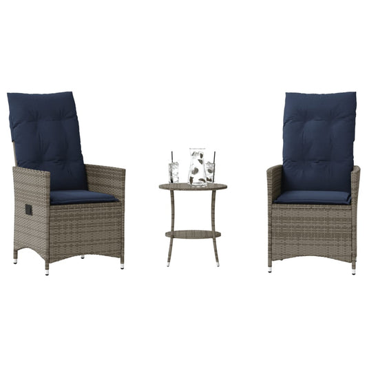 Set da Bistrot 3 pz con Cuscini Grigio in Polyrattan - homemem39