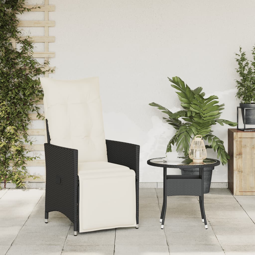 Sedia Reclinabile da Giardino con Cuscini Nera in Polyrattan - homemem39