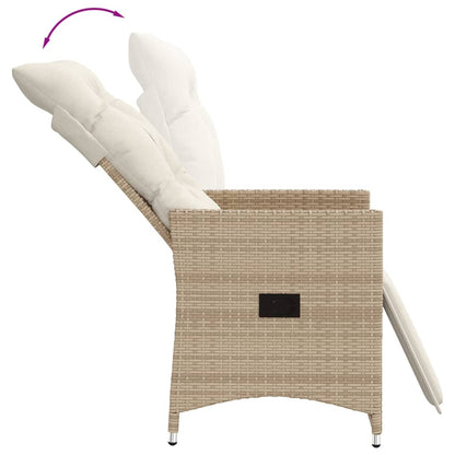 Sedia Reclinabile da Giardino con Cuscini Beige in Polyrattan